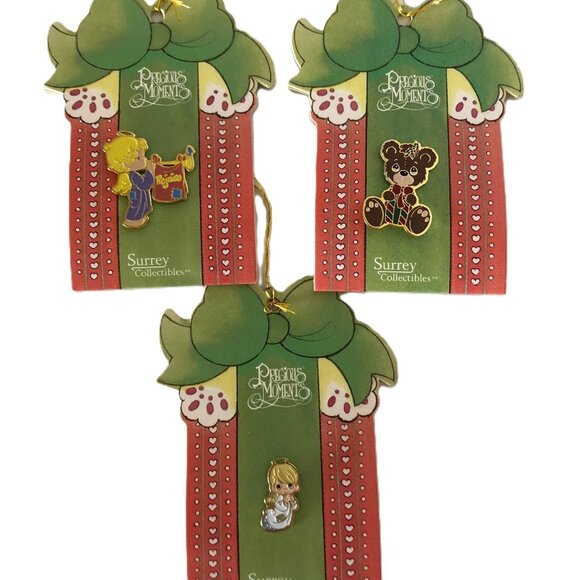 Vintage Precious Moments Pin Rejoice O Earth Christmas Bear Little Angel Set 3 - Picture 1 of 8